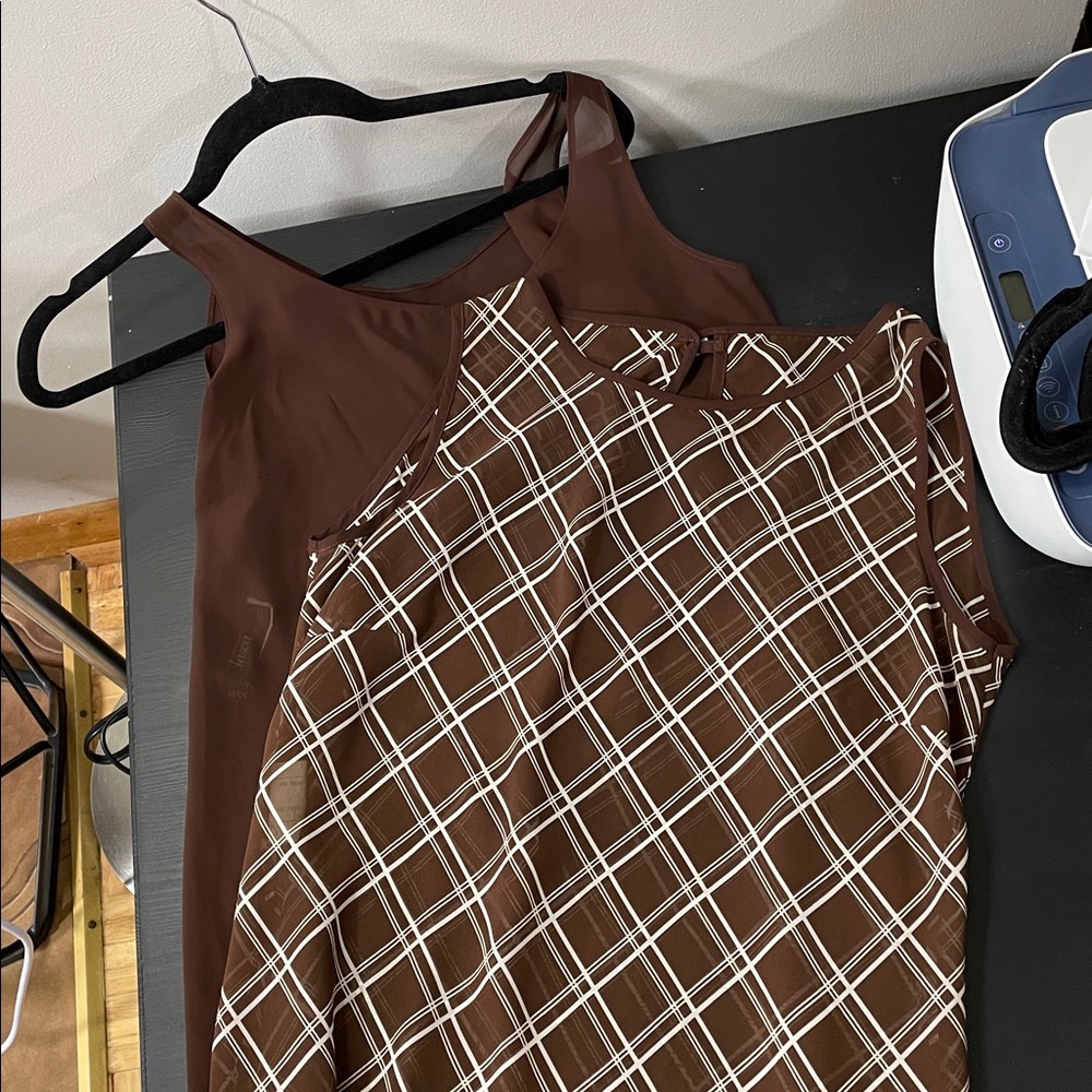 Vintage VIII Mantero 2in1 made in Italy Brown & White Checkered Maxi Dress Y2K - Picture 12 of 17